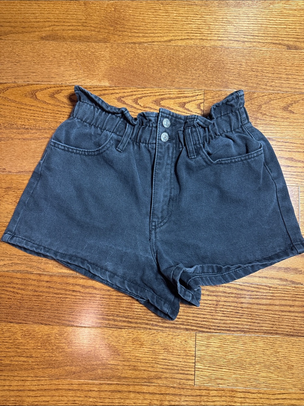 Forever 21 Black High-Waist Paperbag Denim Shorts
